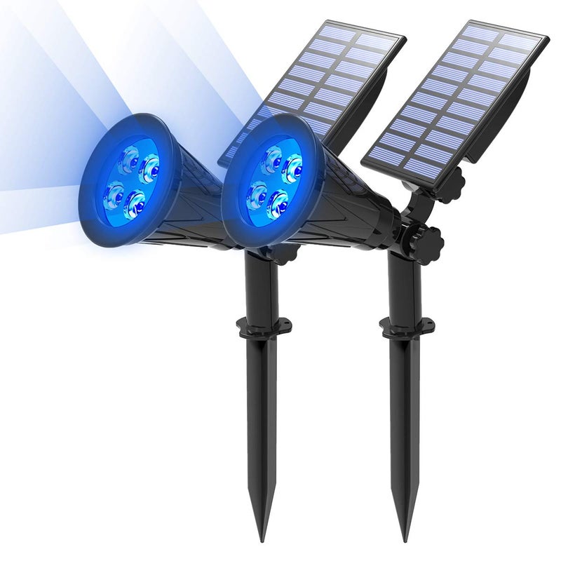 T-SUN Blue Solar Spotlights, Solar Lights Outdoor Waterproof, Auto ON/Off Adjustable Solar Garden Pond Lights for Tree, Patio, Yard, Garden, Driveway, Stairs, Pool Area (Blue- 2 Pack) - Image 1